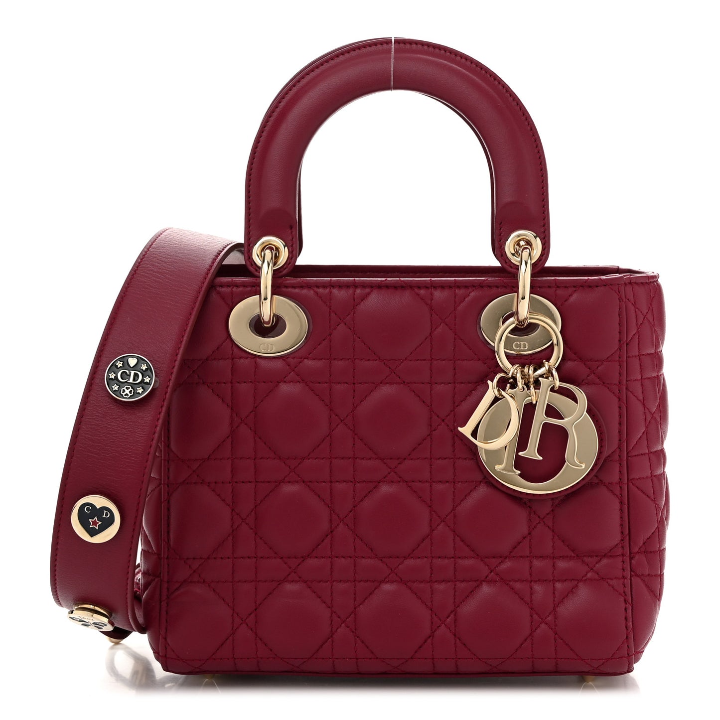 Lambskin Cannage Small Lucky Badges My Lady Dior Scarlet Red
