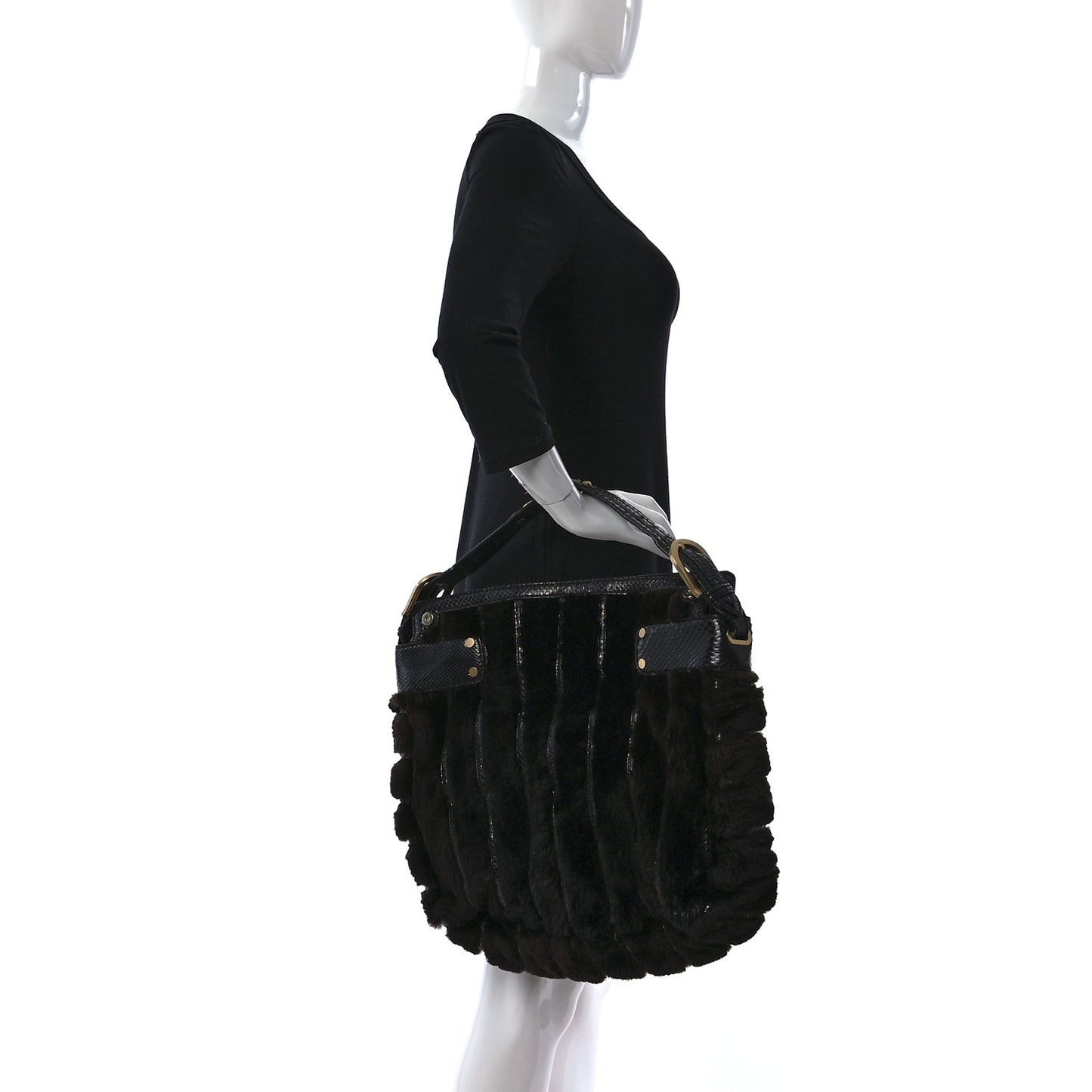Mink Fur Snakeskin Hobo Brown