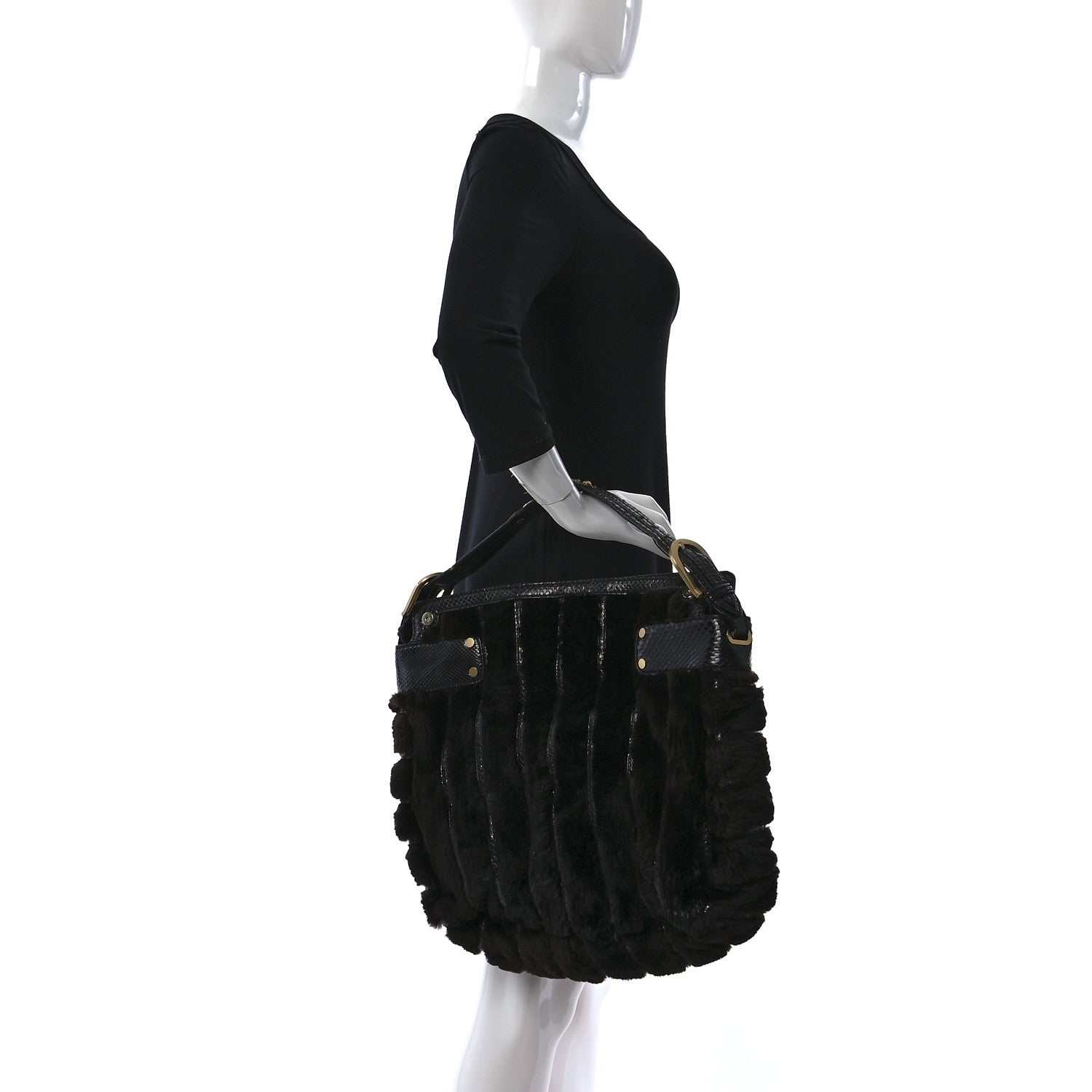 Jimmy Choo Mink Fur Snakeskin Hobo Brown 2 of 13