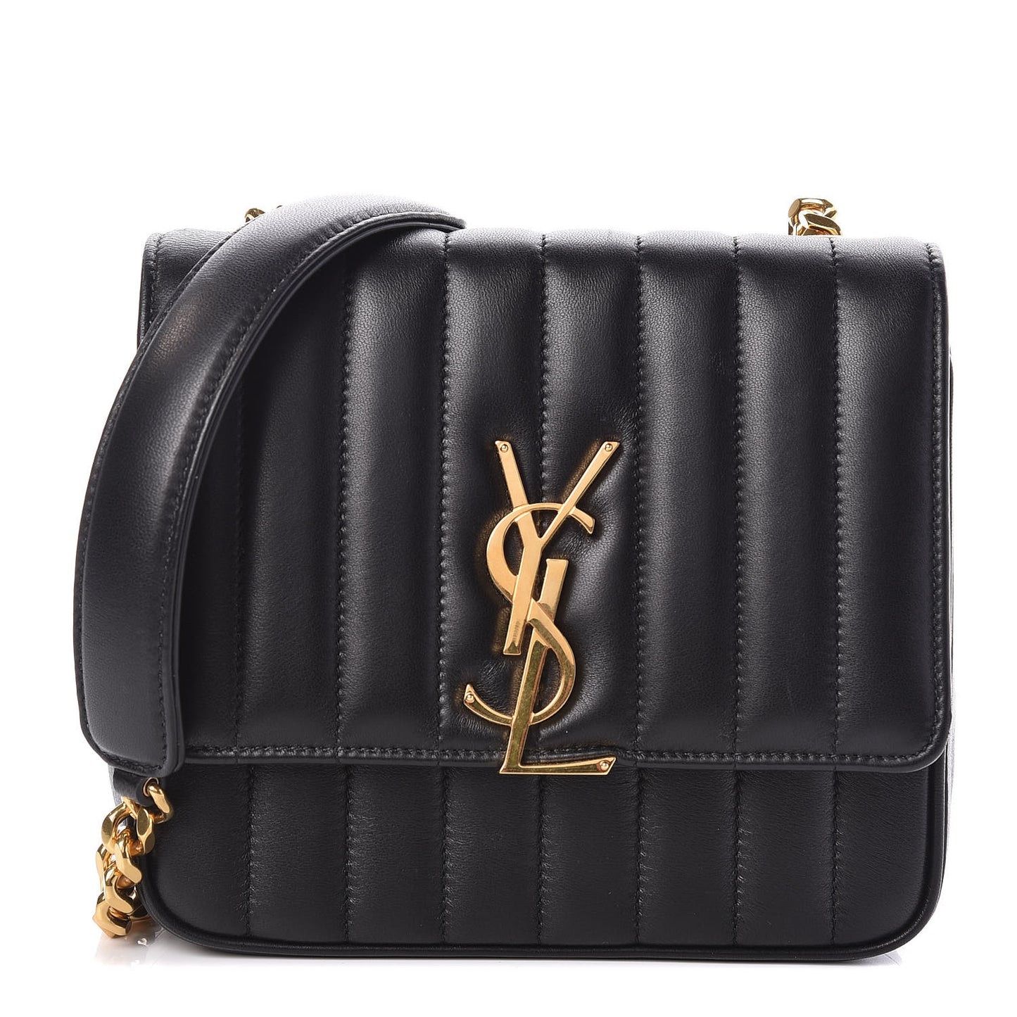 Lambskin Matelasse Monogram Medium Vicky Chain Bag Black