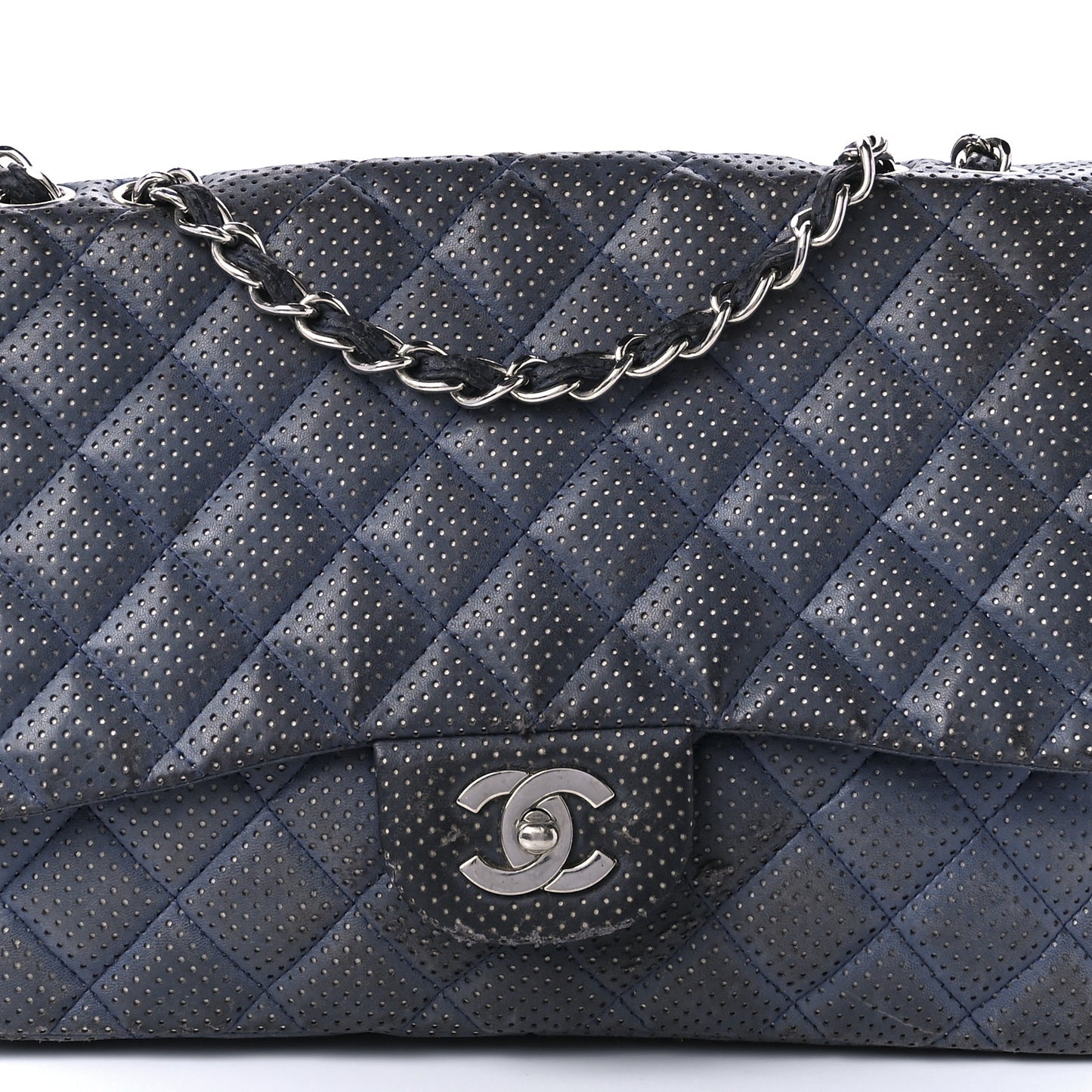 Lambskin Perforated Jumbo Single Flap Blue