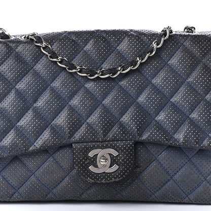 Chanel Lambskin Perforated Jumbo Single Flap Blue 9 of 15