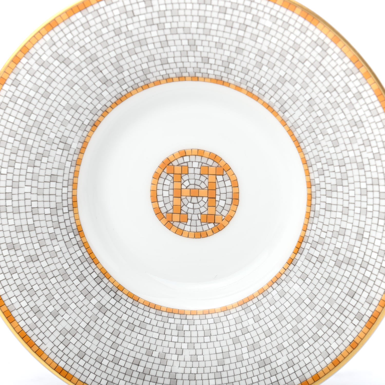 Hermes Porcelain Mosaique Au 24 Gold Coffee Cup and Saucer Set of 2 6 of 9