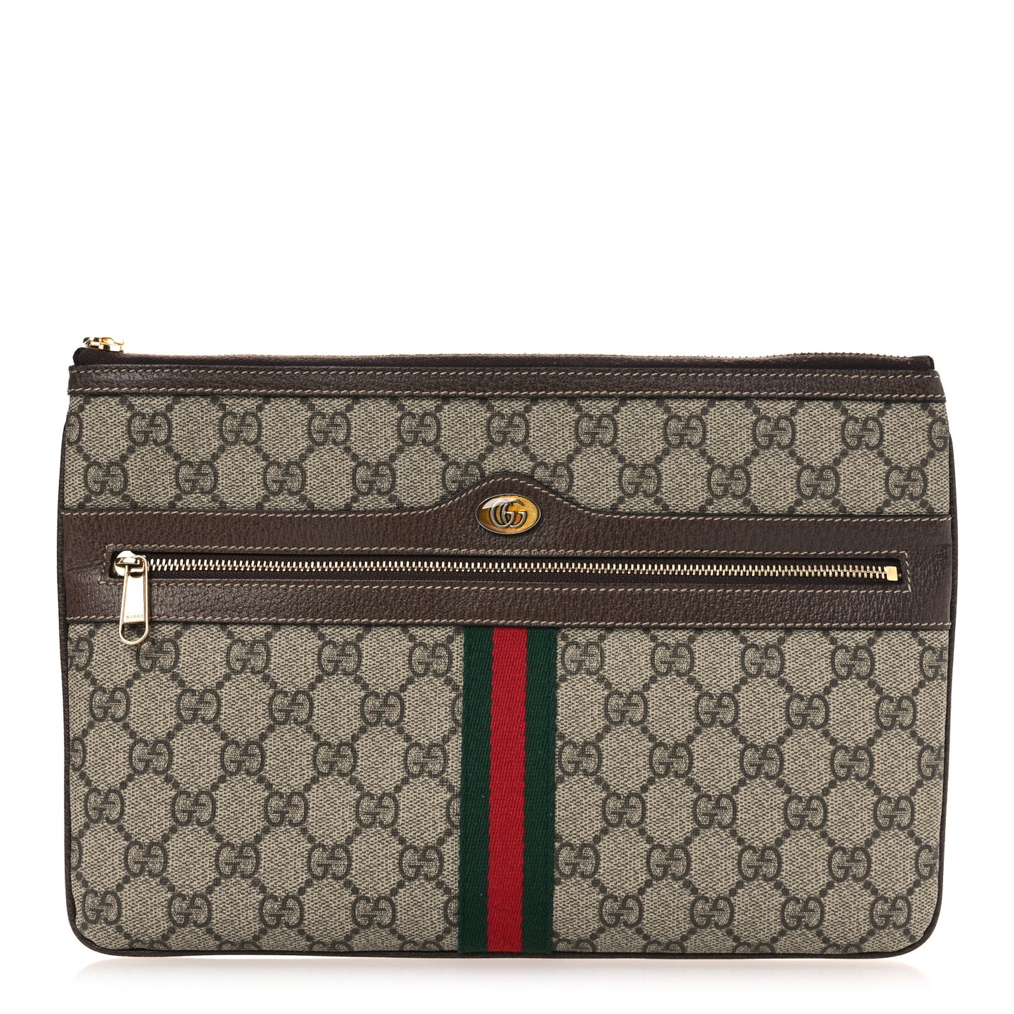 GG Supreme Monogram Large Ophidia Pouch Clutch Brown