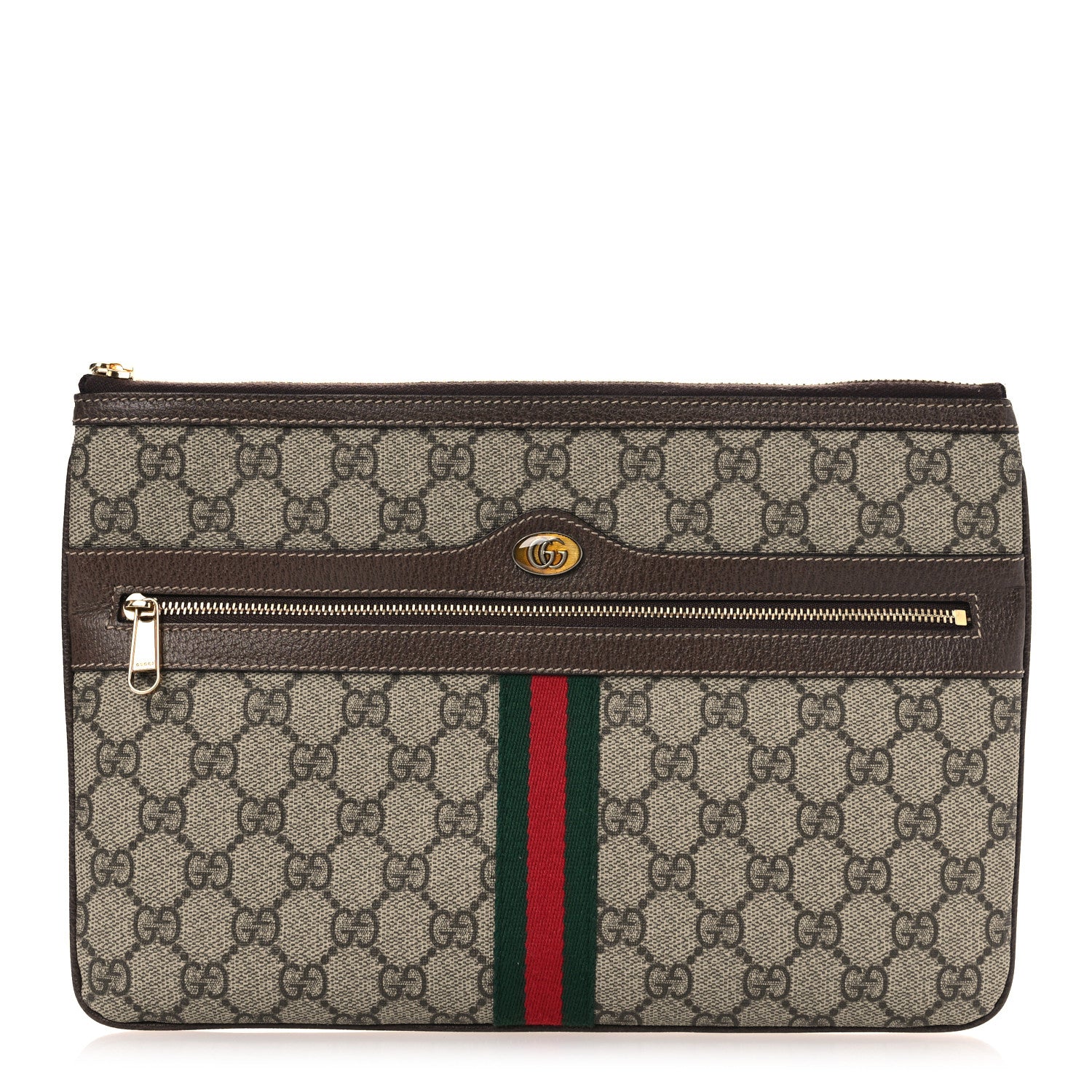 Gucci GG Supreme Monogram Large Ophidia Pouch Clutch Brown 1 of 11