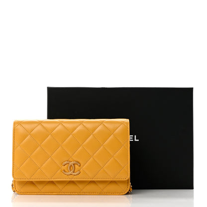 Chanel Lambskin Quilted Studded CC Wallet On Chain WOC Yellow 8 of 8