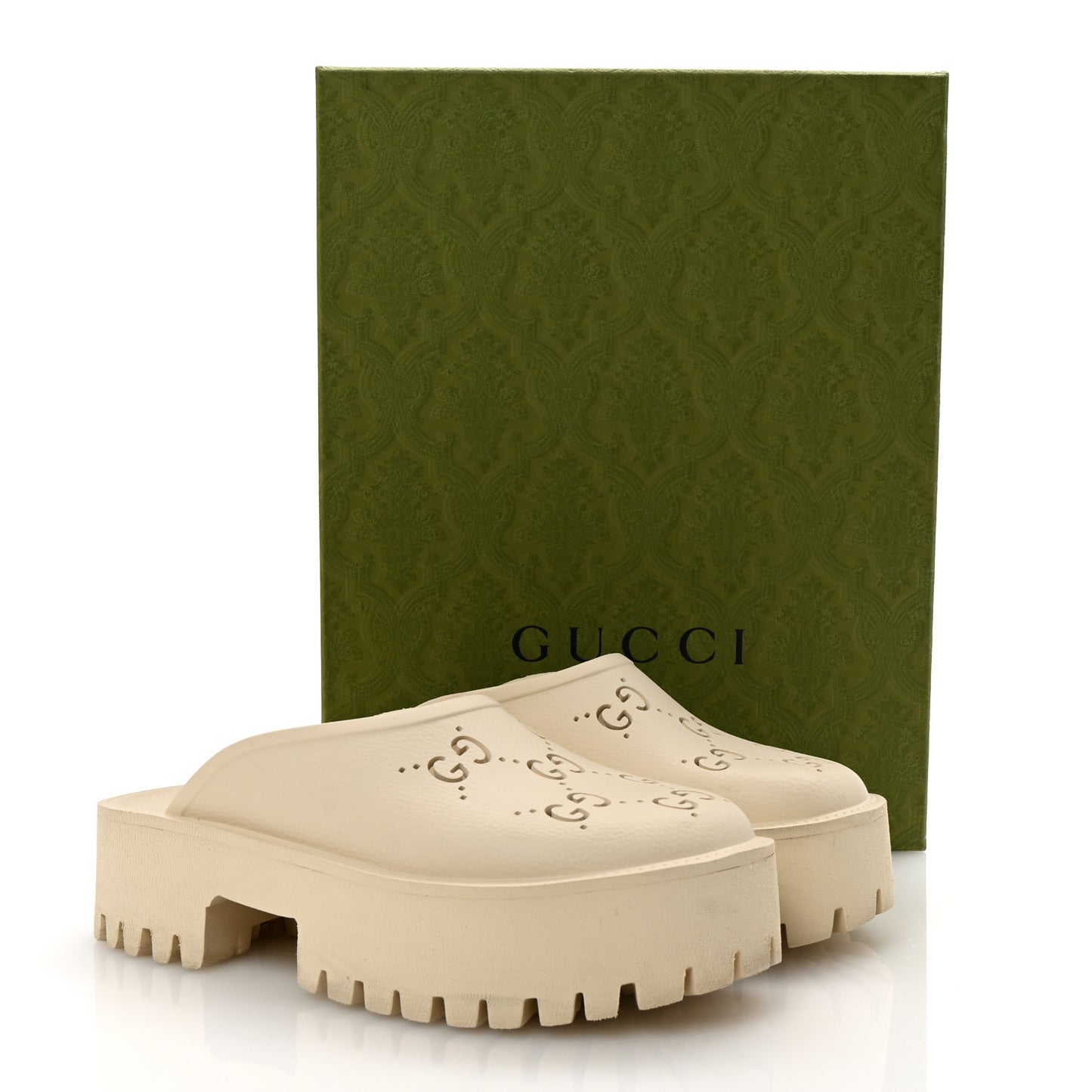 Rubber Monogram GG Go Through Platform Slide Clogs Mystic White