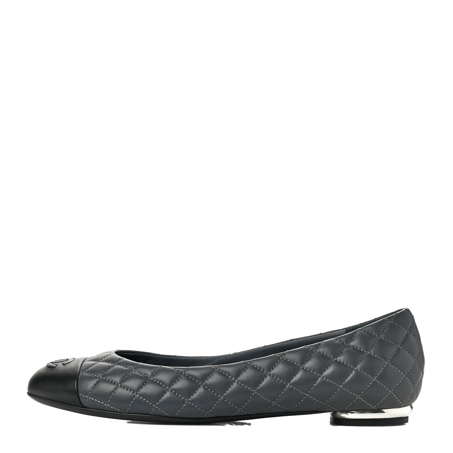 Lambskin Quilted Cap Toe Ballerina Flats 40 Charcoal Black
