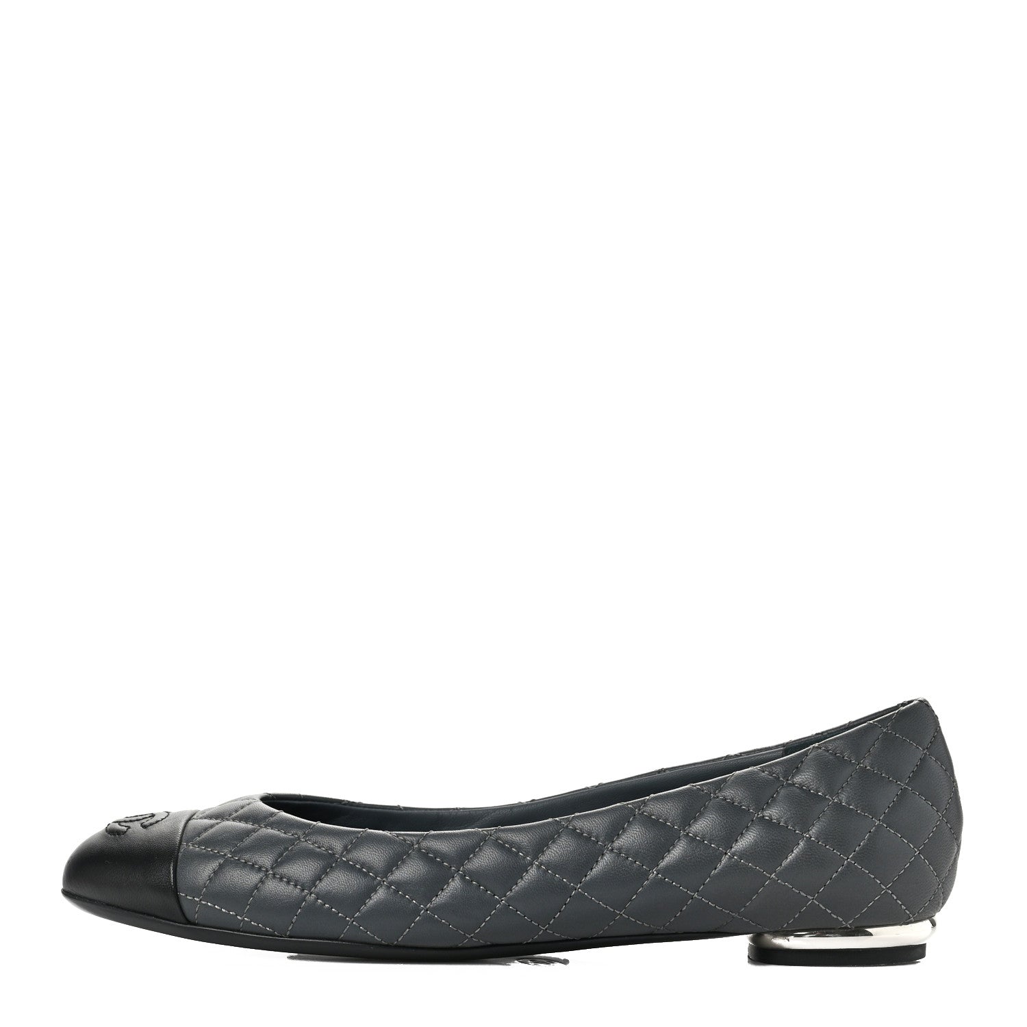 Chanel Lambskin Quilted Cap Toe Ballerina Flats 40 Charcoal Black 1 of 12