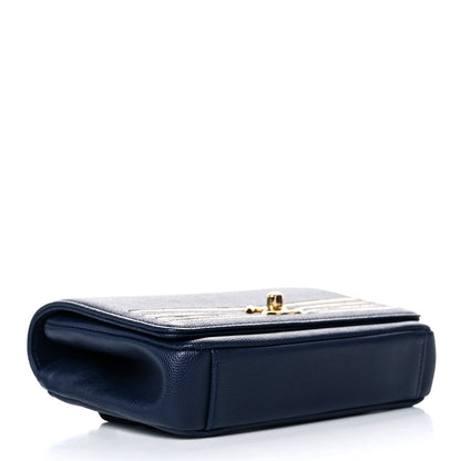 Chanel Grained Calfskin Embroidered Captain Gold Flap Belt Bag Navy 3 of 9