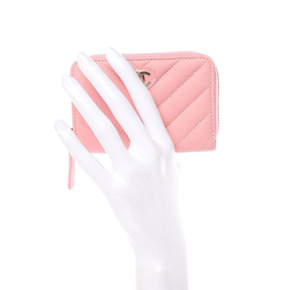 Chanel Iridescent Caviar Chevron Quilted Zip Coin Purse Pink 2 of 8