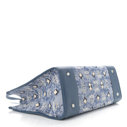 MCM Jacquard Monogram Large Tote Blue 5 of 10