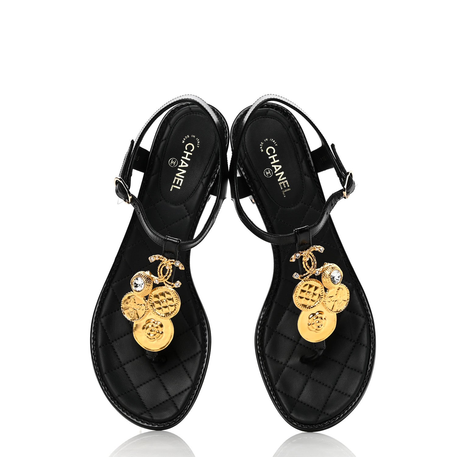 Chanel Calfskin Medallion CC Thong Sandals 38.5 Black 5 of 11