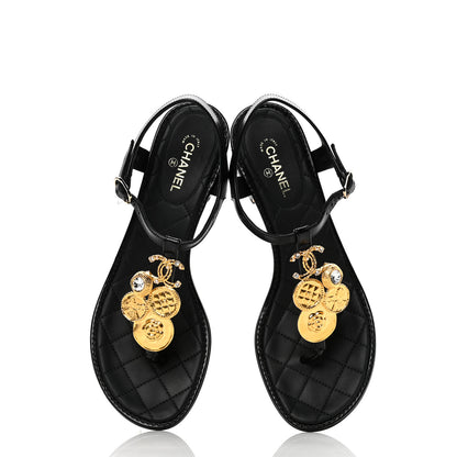 Chanel Calfskin Medallion CC Thong Sandals 38.5 Black 5 of 11