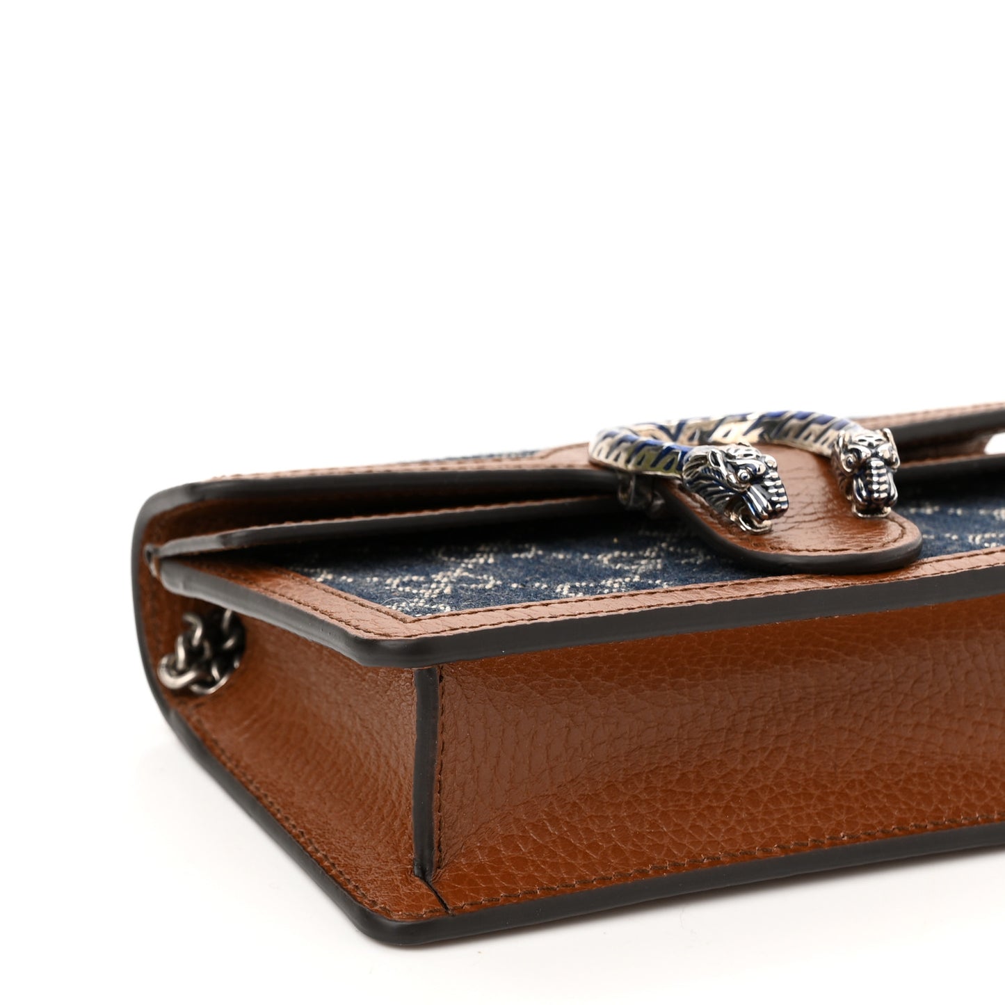 New Denim GG Monogram Dollar Calfskin Enamel Super Mini Dionysus Shoulder Bag Blue Tea Cuir Epilog Electric Blue