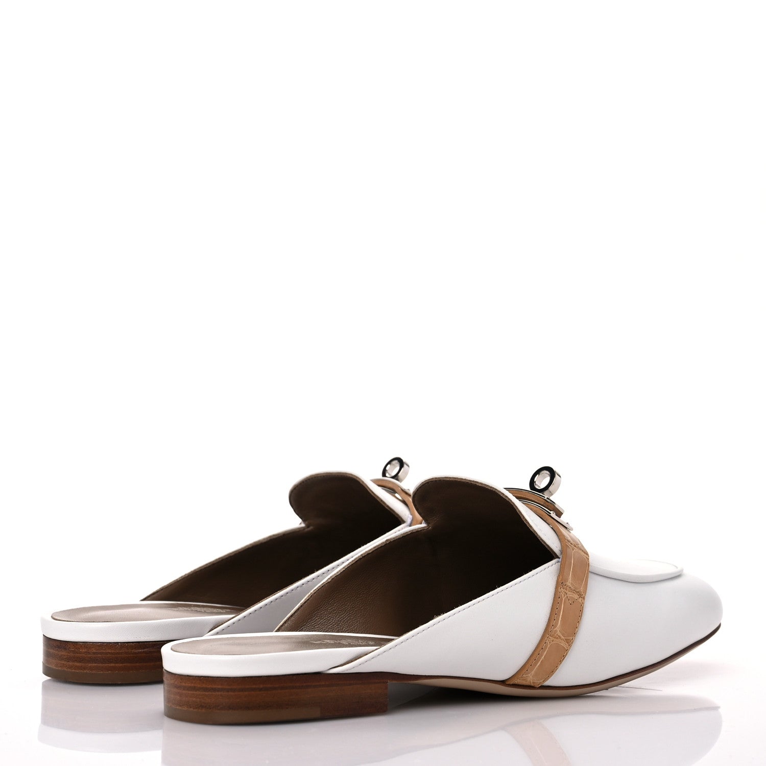 Hermes Shiny Alligator Calfskin Oz Mules 37 White Beige Gingembre 4 of 9