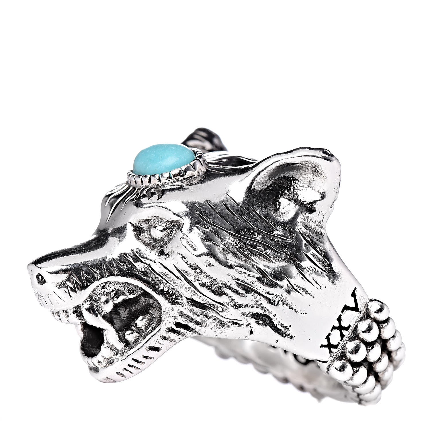 Gucci Sterling Silver Resin Anger Forest Wolf Head Ring 54 6.75 4 of 11