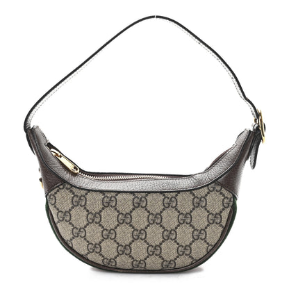 Gucci GG Supreme Monogram Textured Calfskin Web Mini Ophidia Half Moon Hobo Beige Ebony New Acero 1 of 11