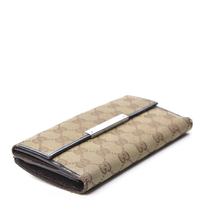 Gucci Monogram Metal Bar Continental Flap Wallet Beige Ebony Dark Brown 3 of 12