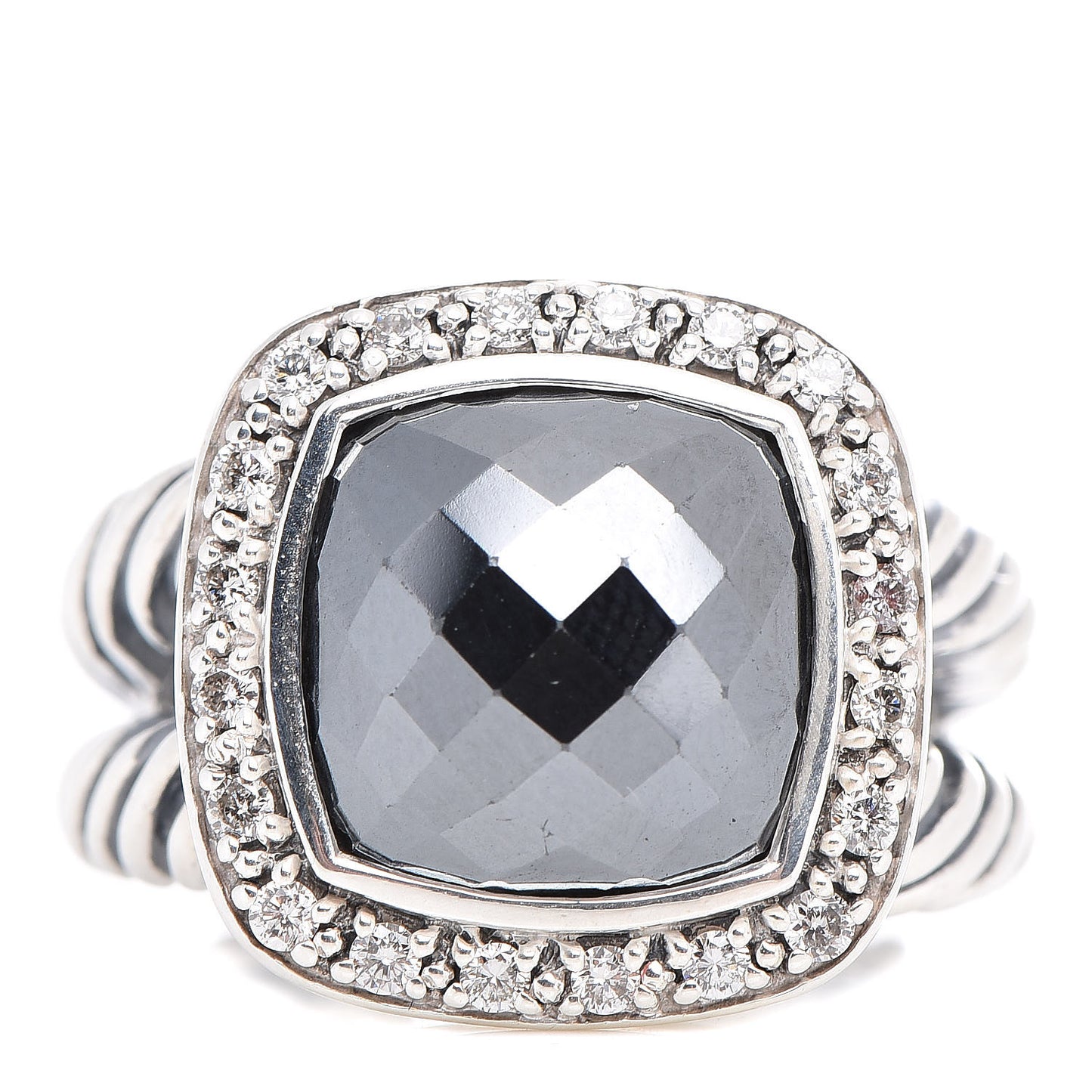 Sterling Silver Diamond Hematite 11mm Albion Ring 50 5.5
