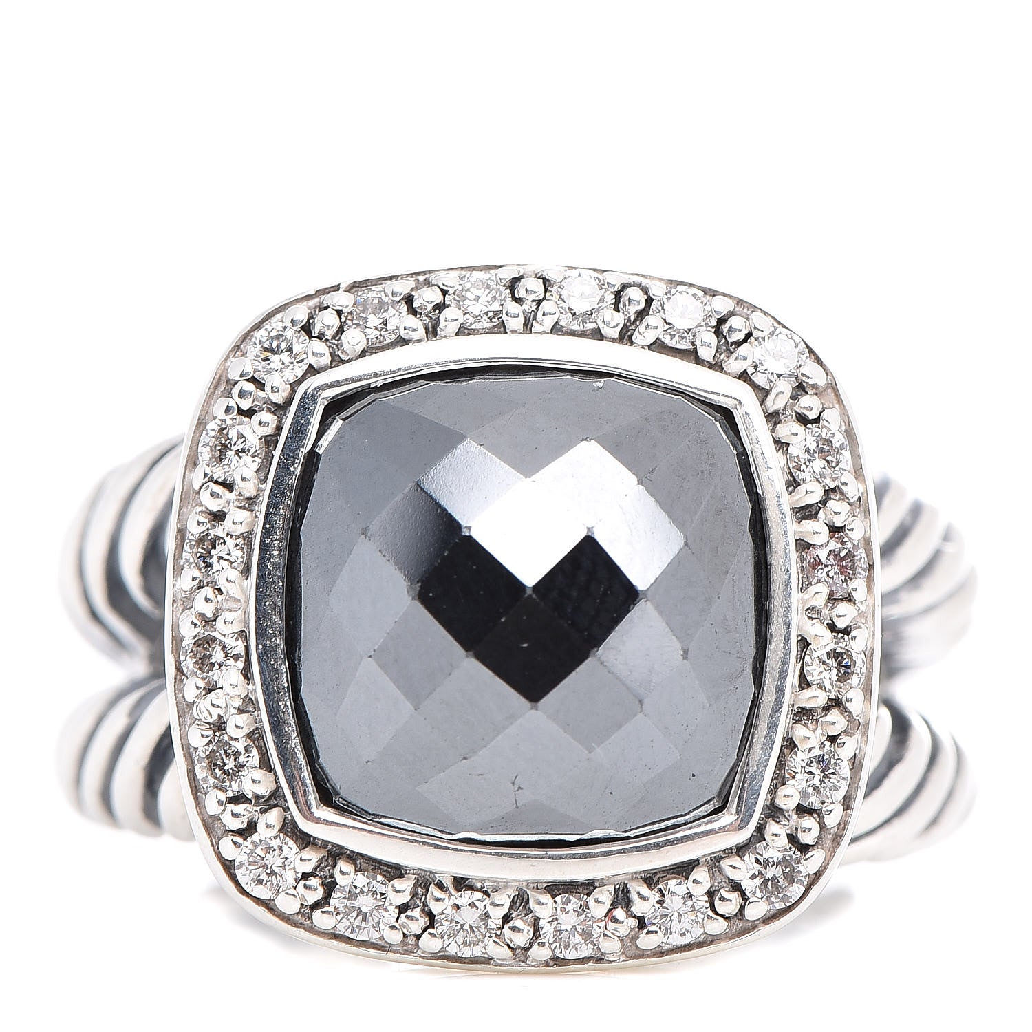 David Yurman Sterling Silver Diamond Hematite 11mm Albion Ring 50 5.5 1 of 6