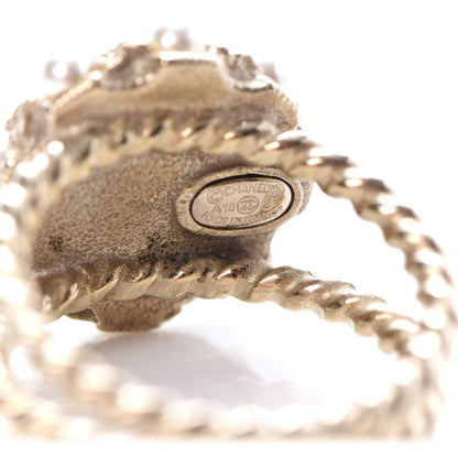 Chanel Pearl Crystal CC Ring 52 6 Gold Pearly White 4 of 4