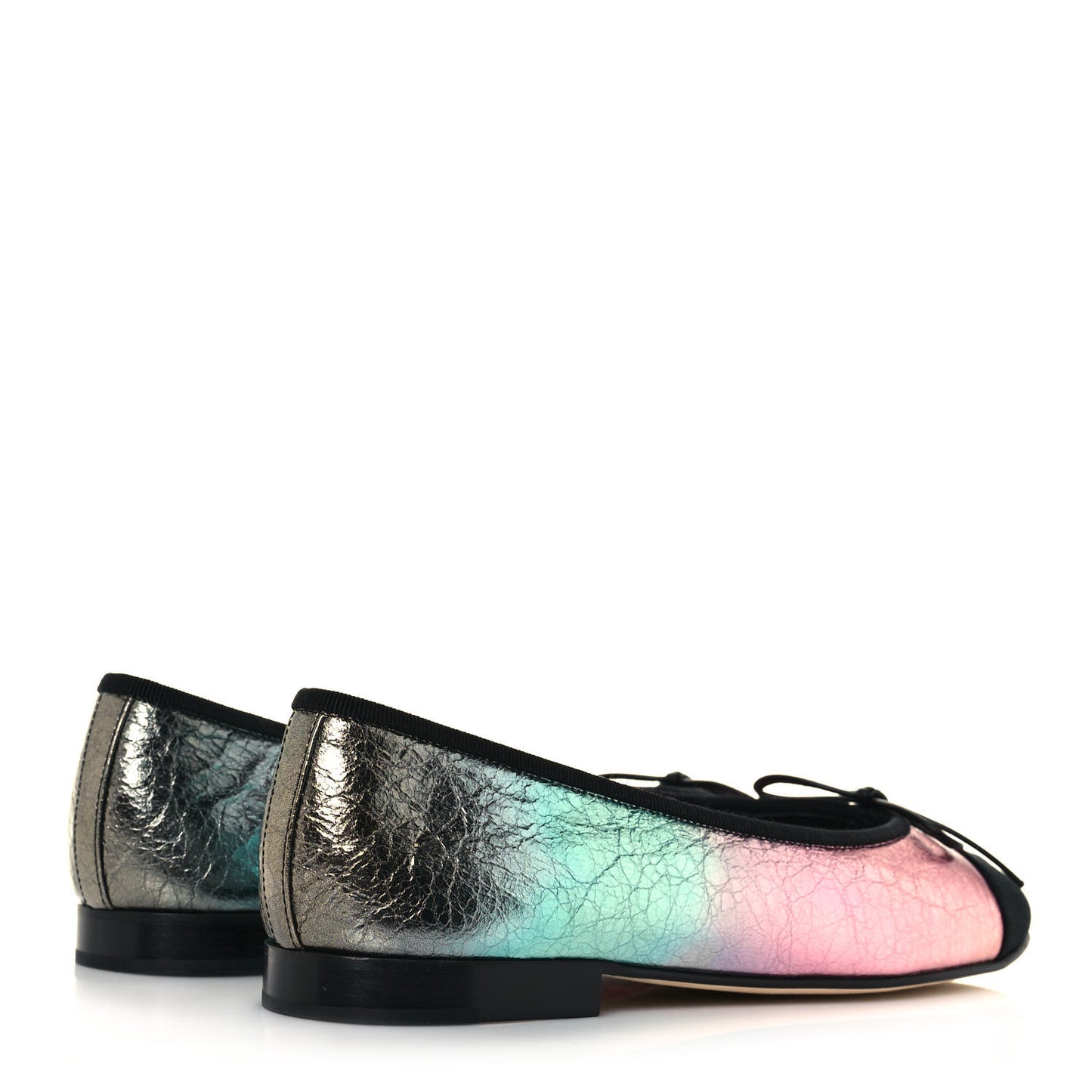 Laminated Calfskin Grosgrain Cap Toe CC Ballerina Flats 38 Multicolor Black