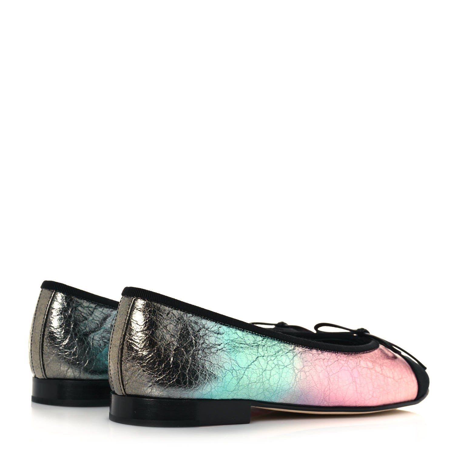 Chanel Laminated Calfskin Grosgrain Cap Toe CC Ballerina Flats 38 Multicolor Black 4 of 9