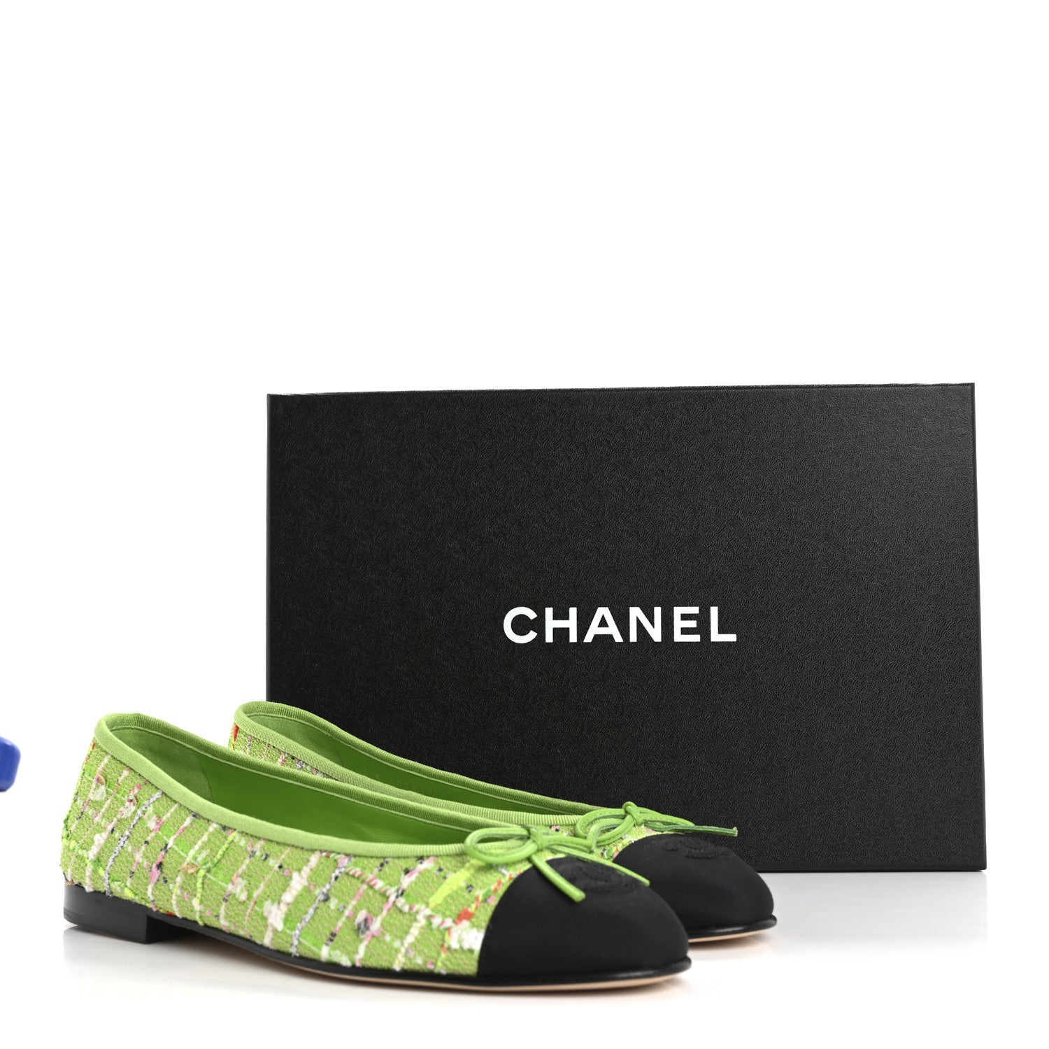CHANEL ダークグリーン フラットシューズ Chanel Tweed Grosgrain Cap Toe Ballerina Flats 39 Green Black