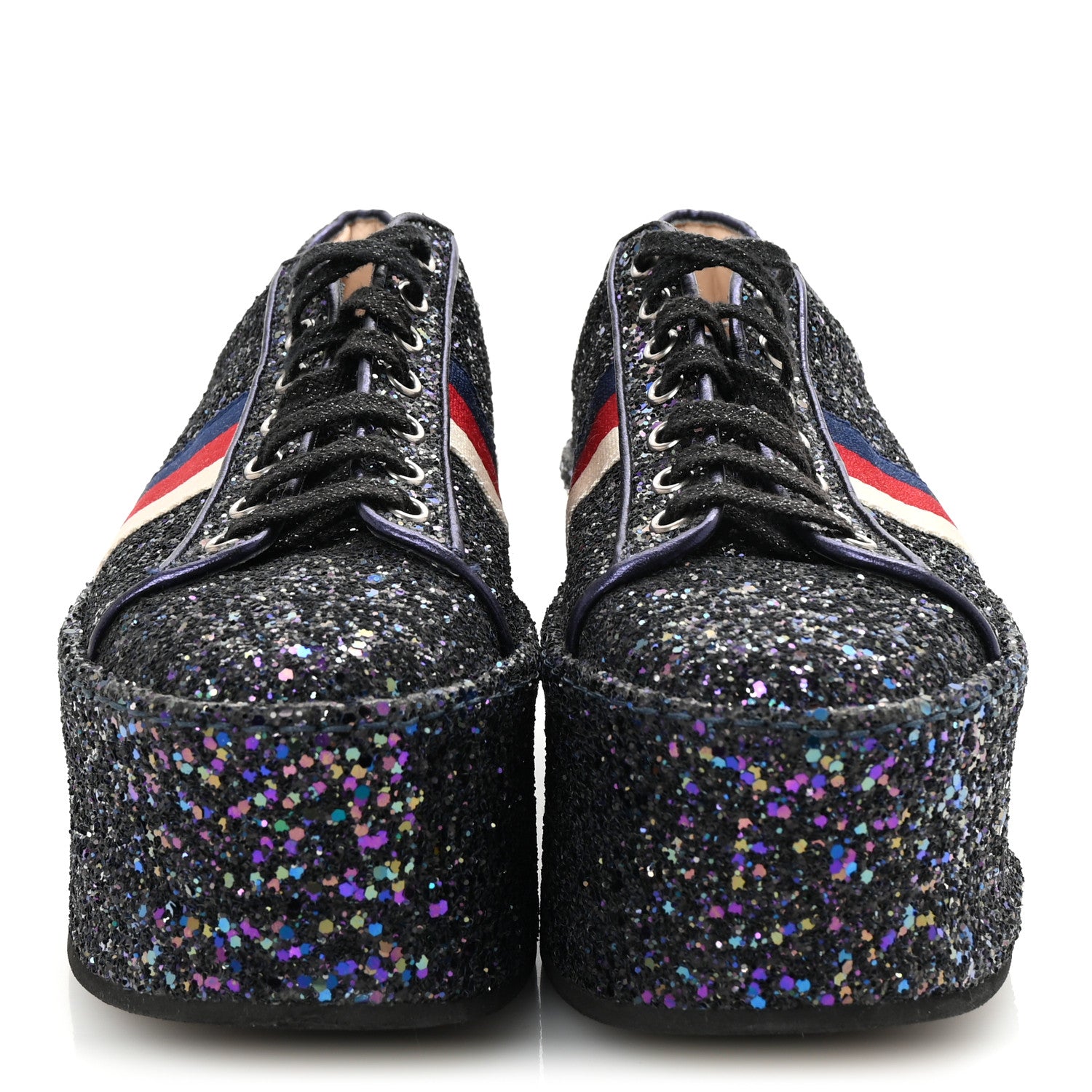 Gucci Glitter Womens Peggy Platform Sneakers 39 Purple 3 of 9