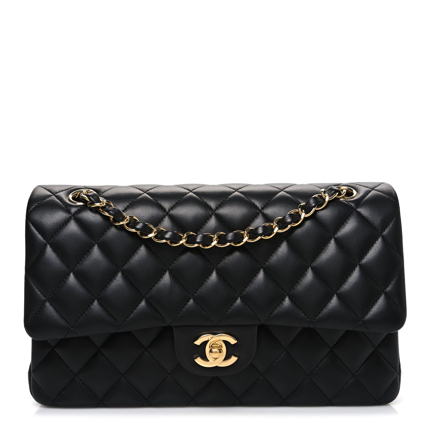 Lambskin Quilted Medium Double Flap Black