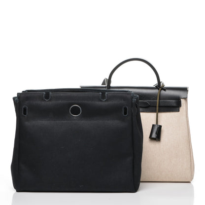 Hermes Toile Vache Calfskin Herbag 30 PM Natural Black 5 of 16