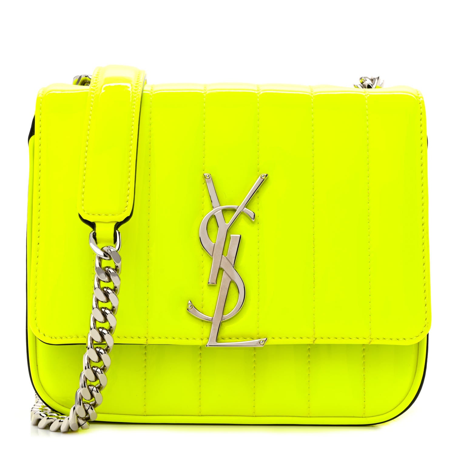 Saint Laurent Patent Matelasse Monogram Small Vicky Chain Bag Neon Yellow 1 of 10