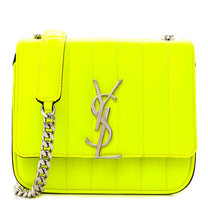Saint Laurent Patent Matelasse Monogram Small Vicky Chain Bag Neon Yellow 1 of 10