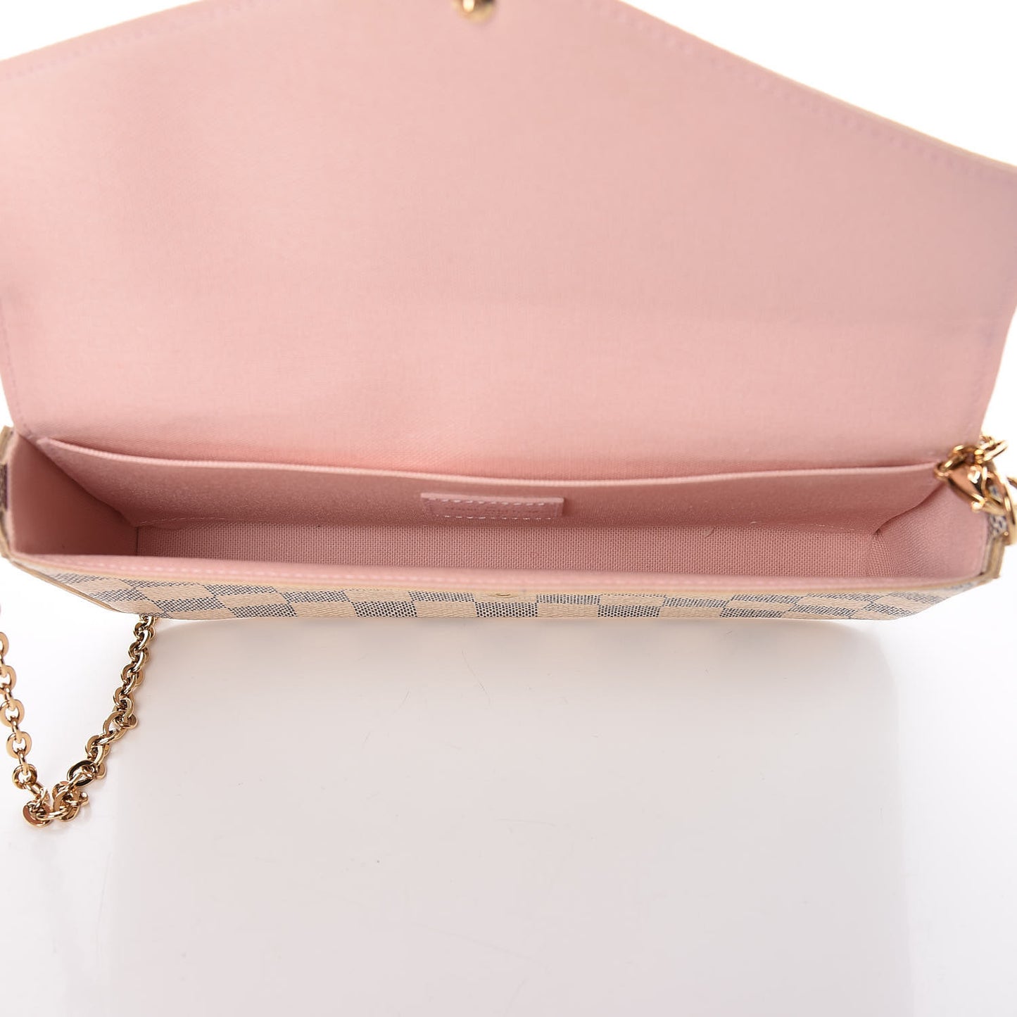 Damier Azur Pochette Felicie Chain Wallet Rose Ballerine