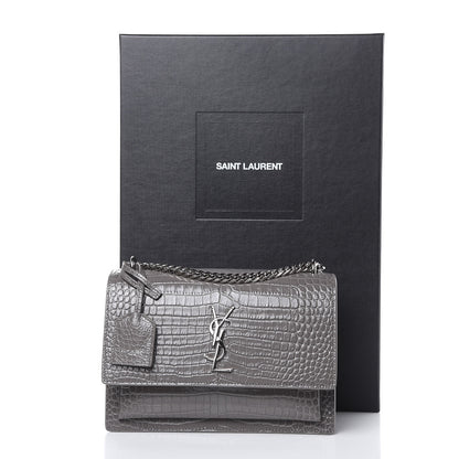 Saint Laurent Calfskin Crocodile Embossed Medium Monogram Sunset Fog 11 of 11