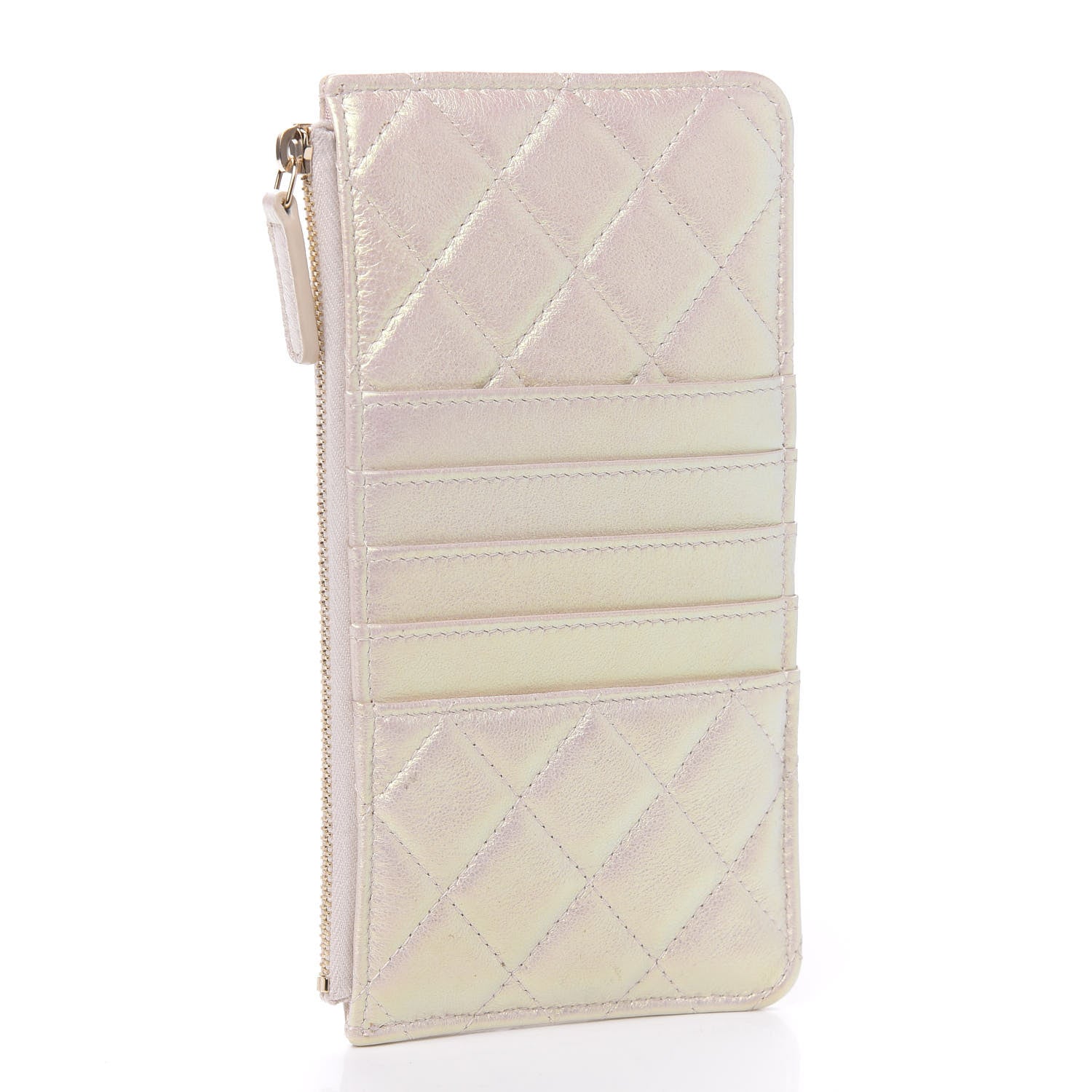 Chanel Iridescent Lambskin Quilted Classic Flat Wallet Pouch Ivory 3 of 8