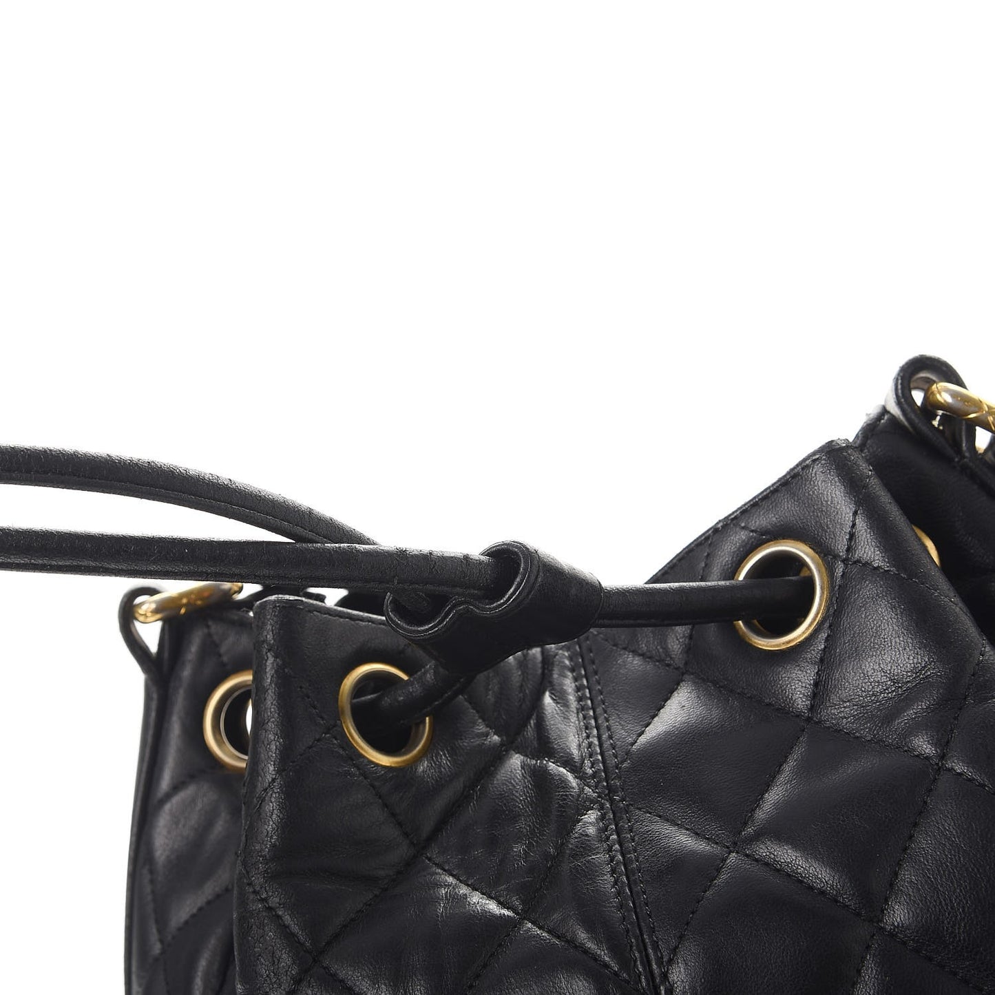 Lambskin Quilted Drawstring Bag Black
