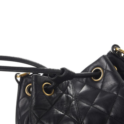 Chanel Lambskin Quilted Drawstring Bag Black 34 of 39