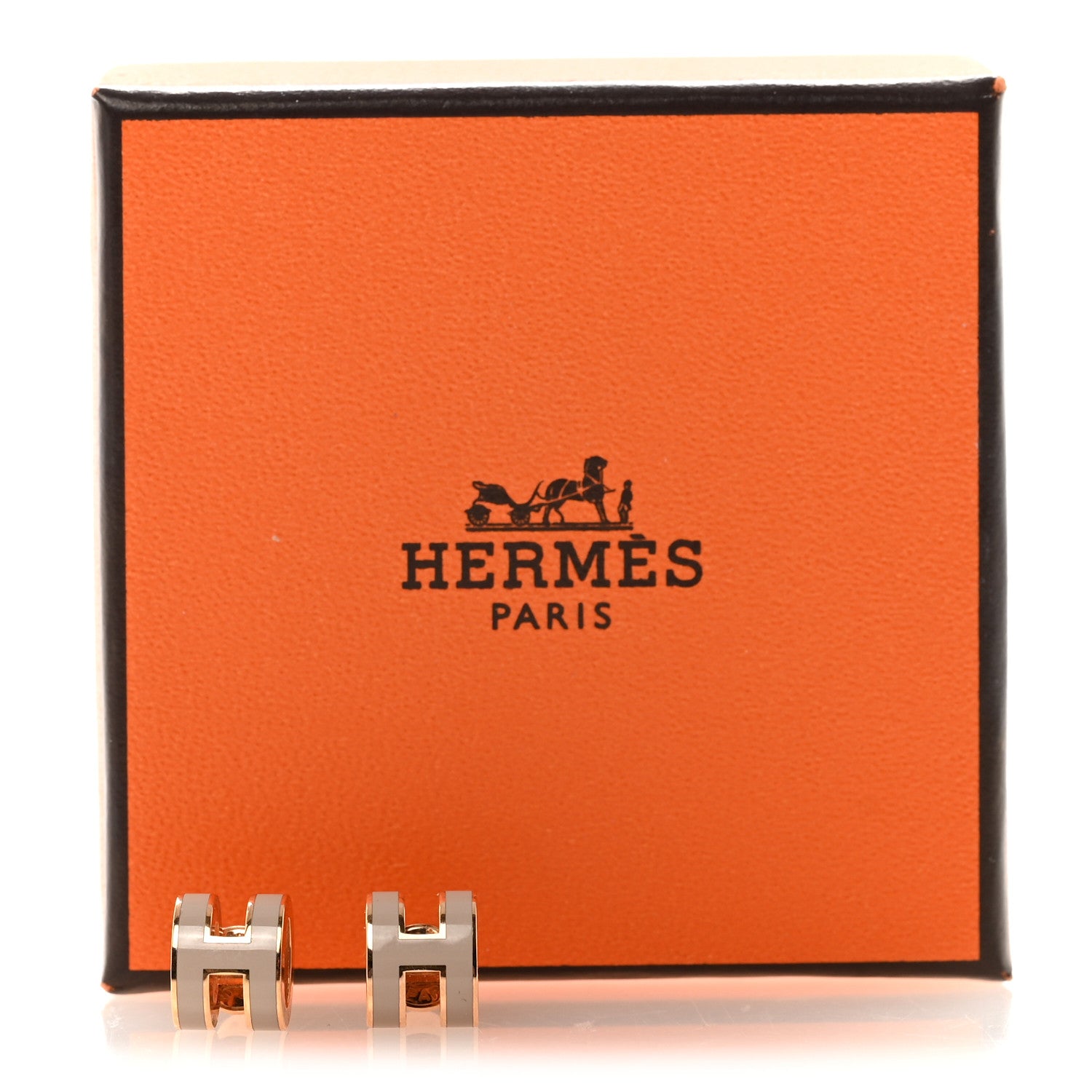 Hermes Rose Gold Lacquered Mini Pop H Earrings  Marron Glace 5 of 5