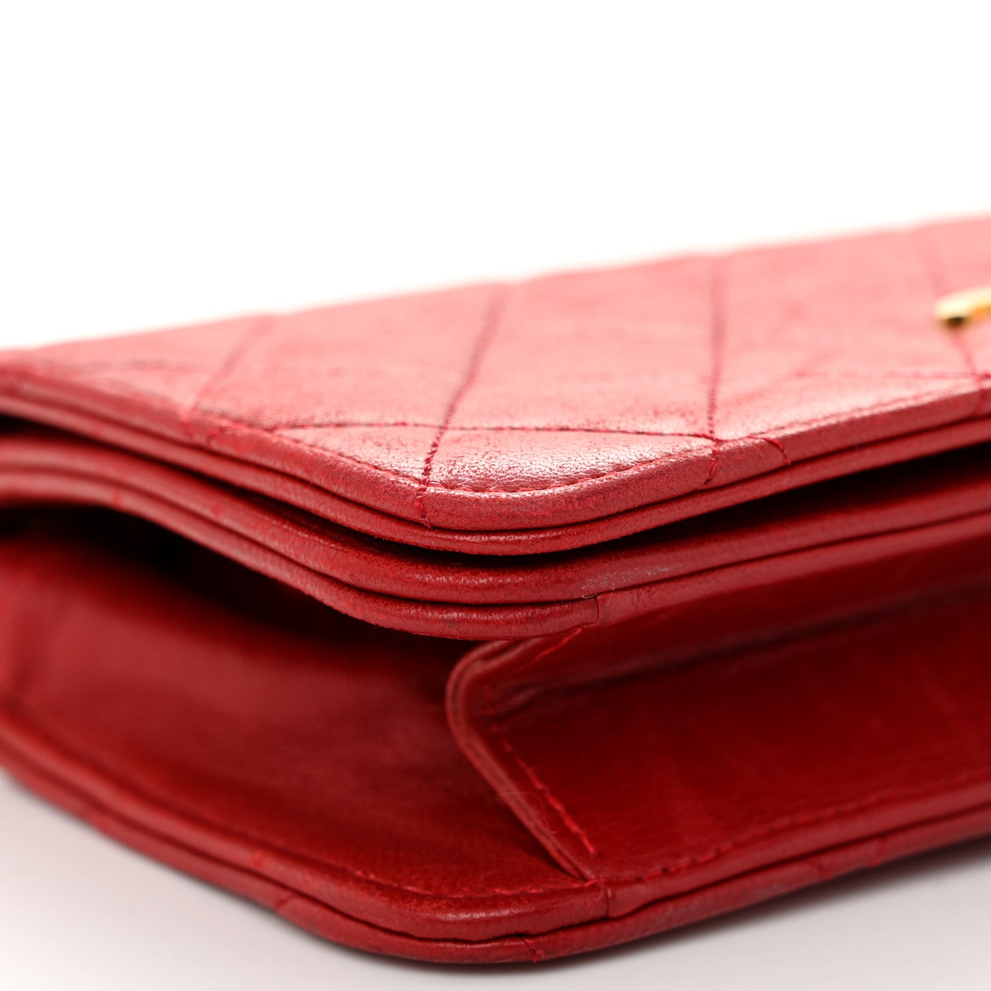 Lambskin Quilted Wallet On Chain WOC Red