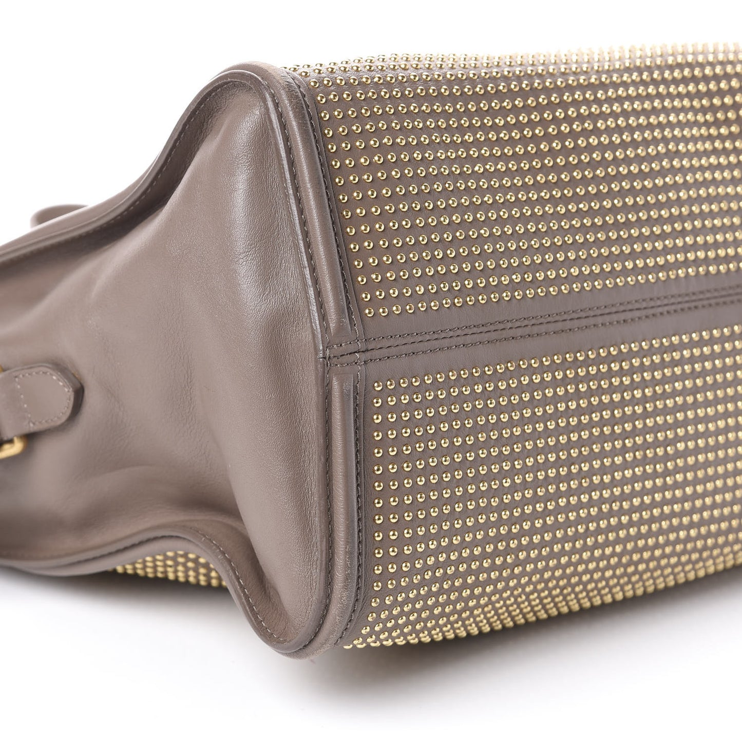 Calfskin Small Studded Padlock Zip Around Tote Taupe