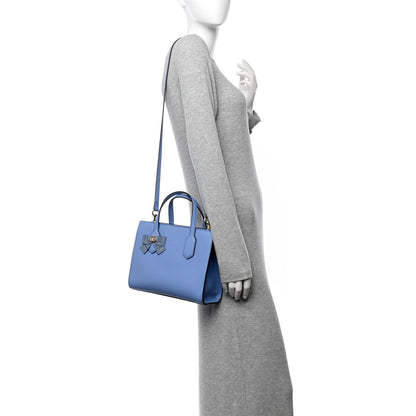 Gucci Calfskin Marmont Ribbon Top Handle Bag Blue 3 of 11