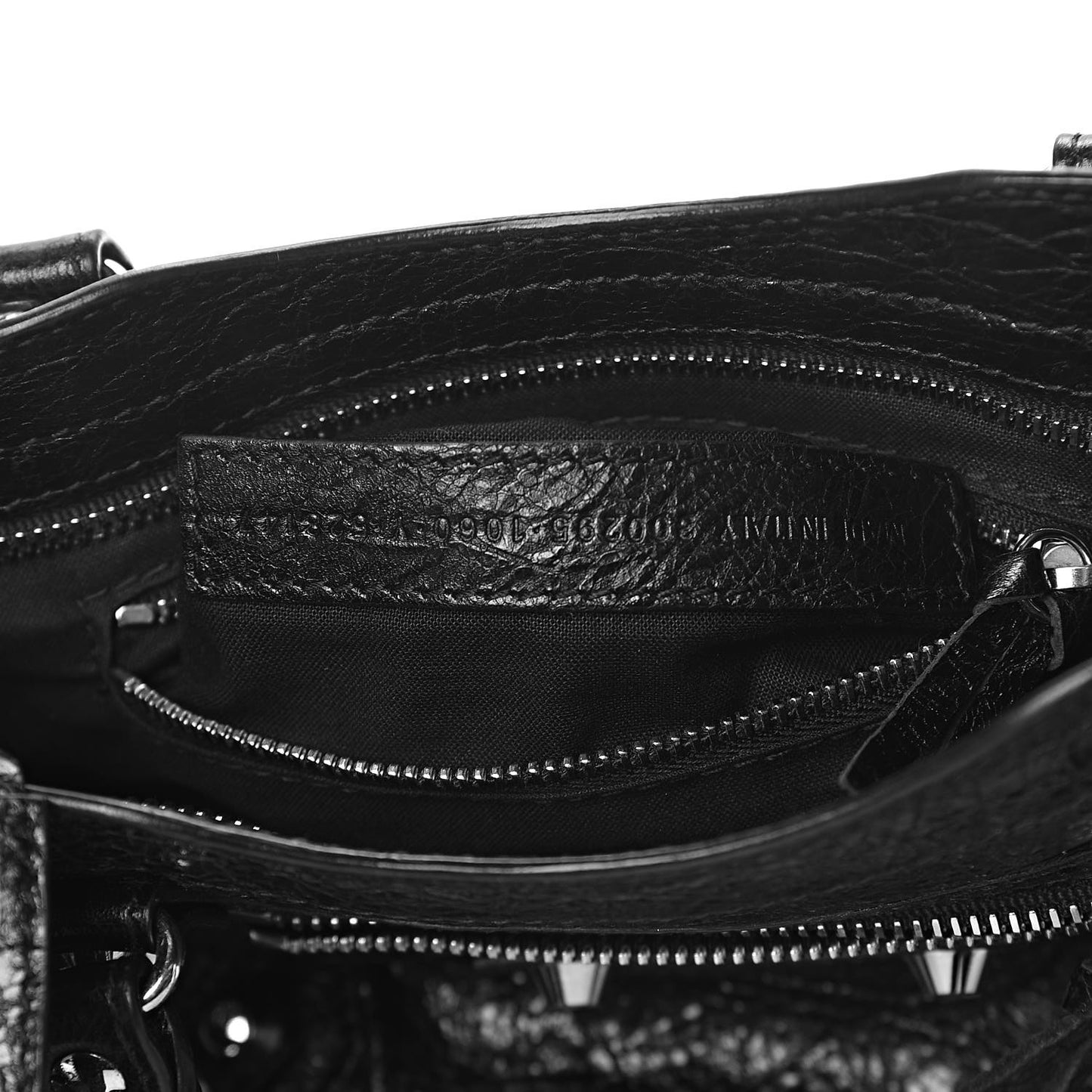 Agneau Classic Silver Hardware Mini City Logo Strap Black White