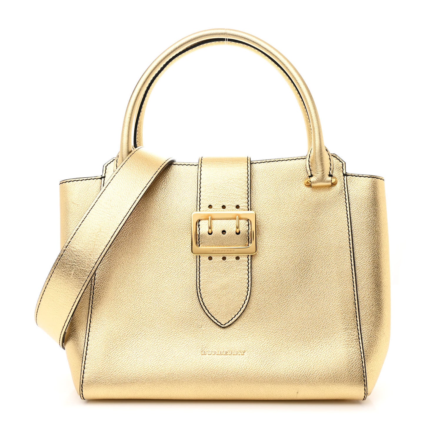 Metallic Soft Grain Calfskin Medium Buckle Tote Gold