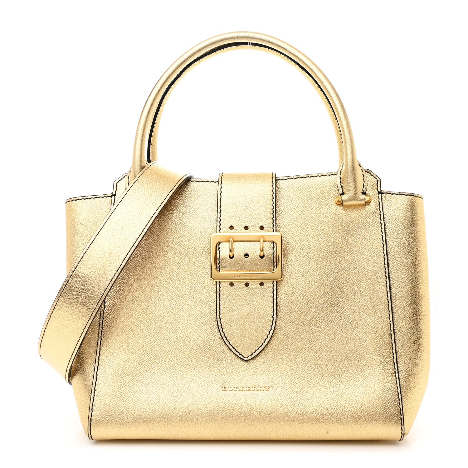 Burberry Metallic Soft Grain Calfskin Medium Buckle Tote Gold 1 of 12