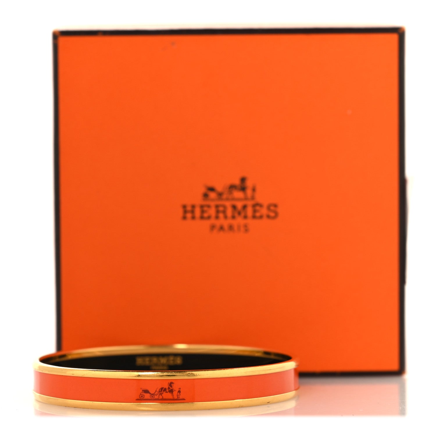 Hermes Enamel Printed Narrow Caleche Bracelet 70 Orange 7 of 7