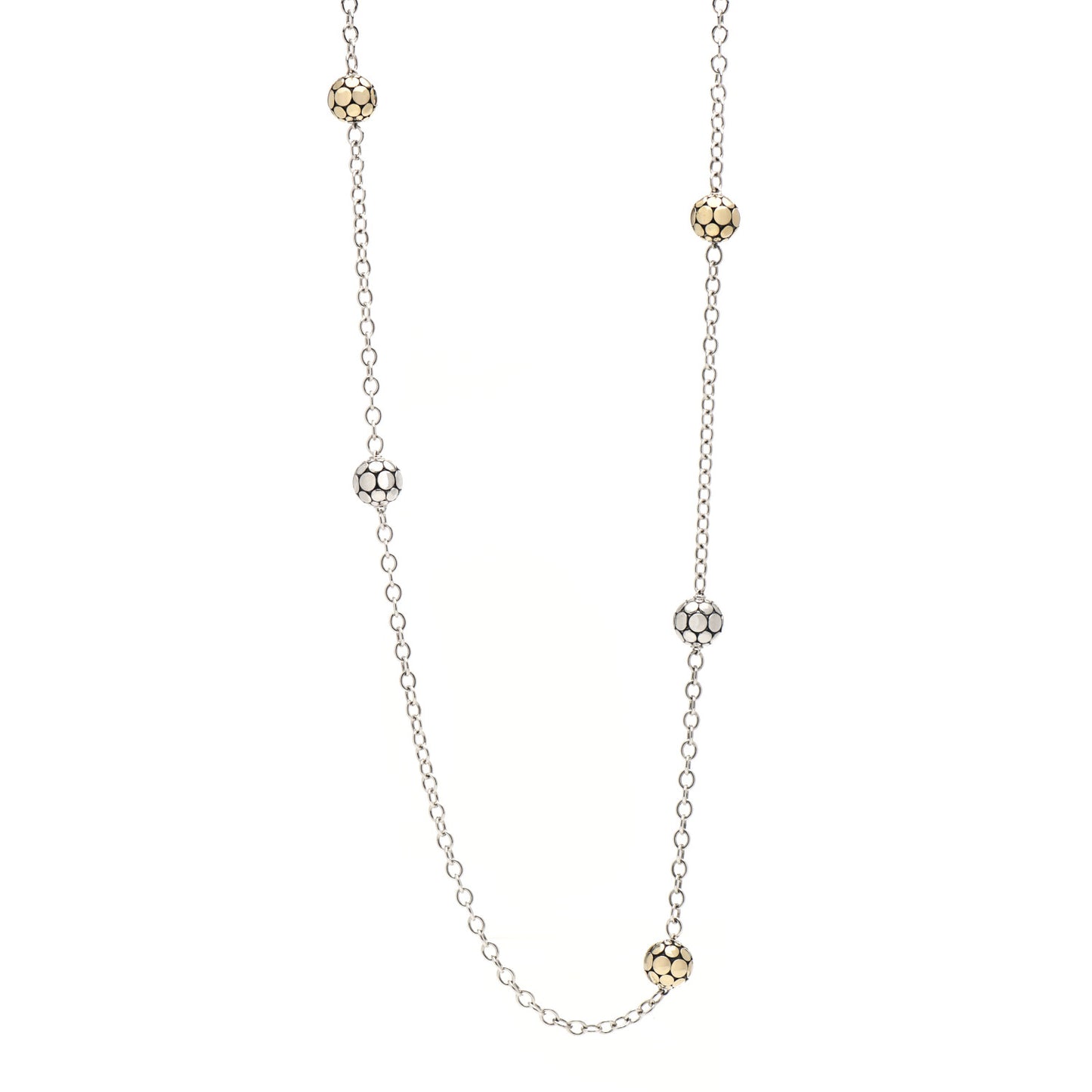 Sterling Silver 18K Yellow Gold Dot Bead Station Long Necklace