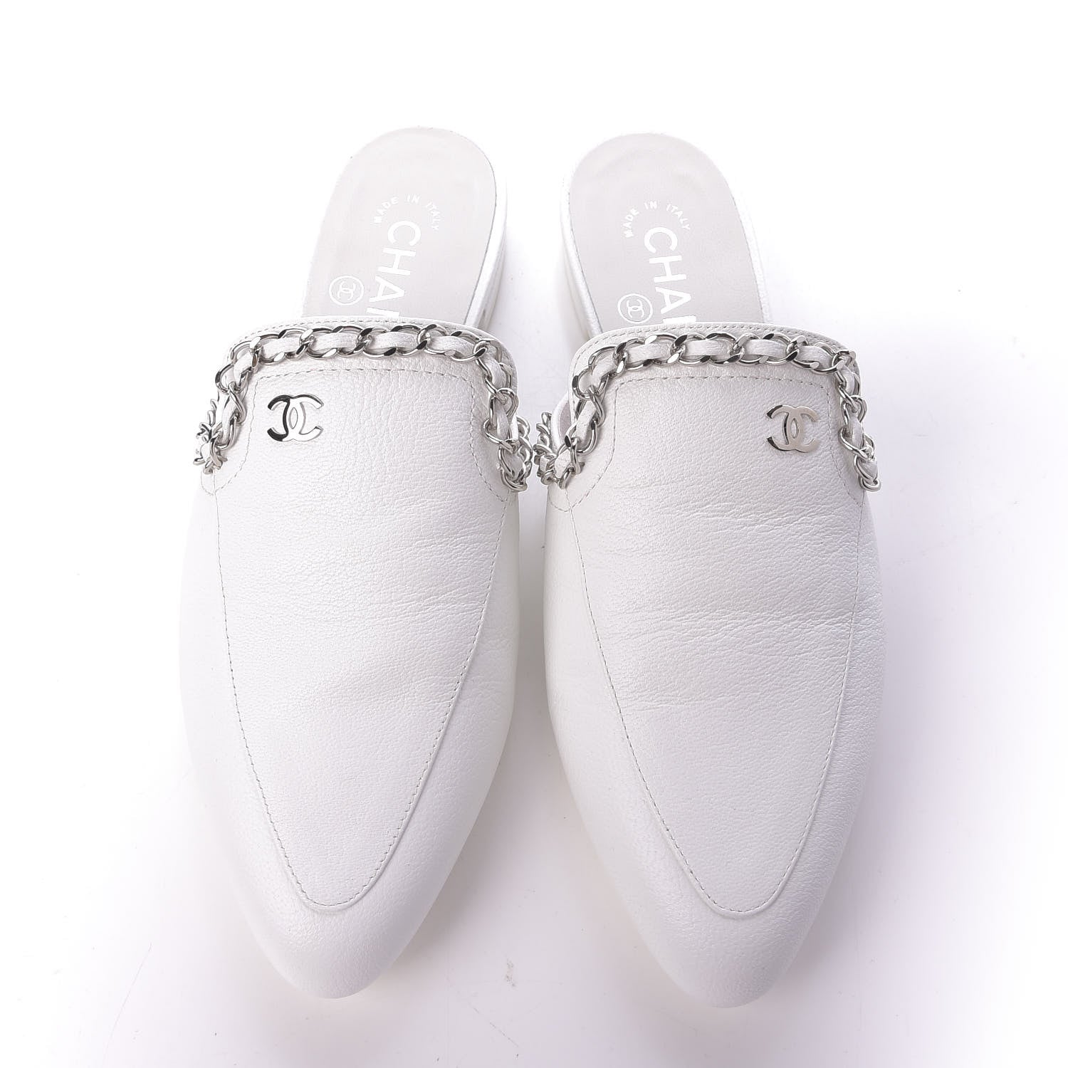 Chanel Goatskin Chain CC Mules 35.5 White 6 of 12