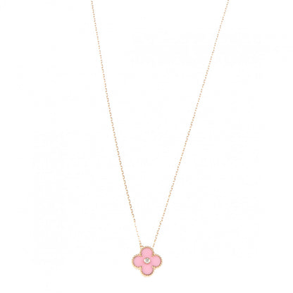 Van Cleef & Arpels 18K Rose Gold Diamond Pink Porcelain Vintage Alhambra Pendant Necklace 1 of 6